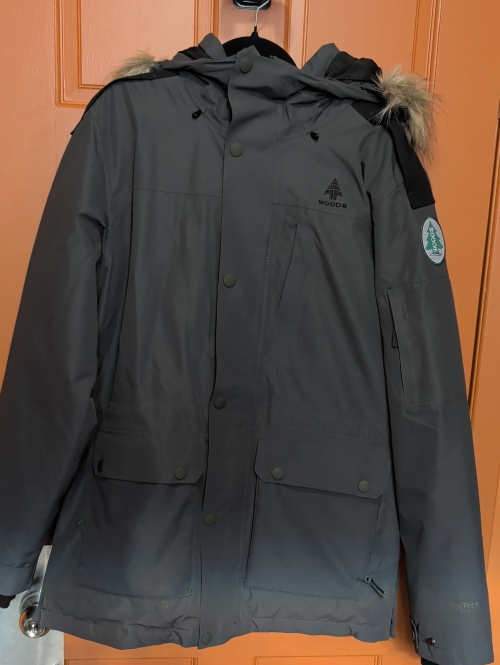 Men's Green Winter Parka with Faux-Fur Hood